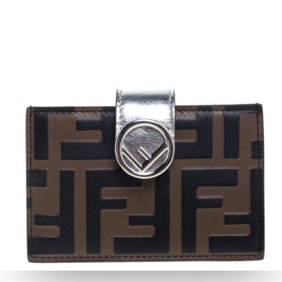 Fendi Handbags - FENDI Tobacco Silver FF Zucca Lambskin Leather Maya Snap Accordion Card Wallet